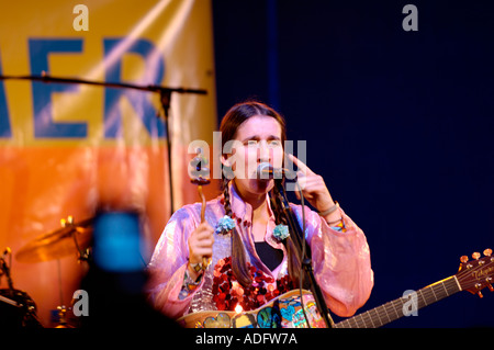 Andrea Echeverry of Aterciopelados playing live at the Getty Museum in Los Angeles California as part of its Garden Concerts Stock Photo