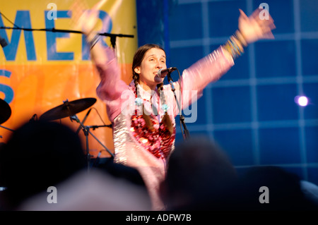 Andrea Echeverri of Aterciopelados playing live at the Getty Museum in Los Angeles California Summer Garden Concerts Stock Photo