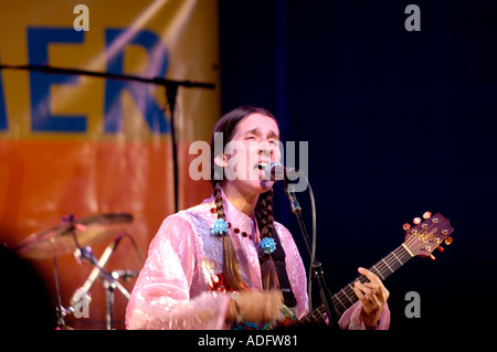 Andrea Echeverri of Aterciopelados playing live at the Getty Museum in Los Angeles California as part of its Garden Concerts Stock Photo