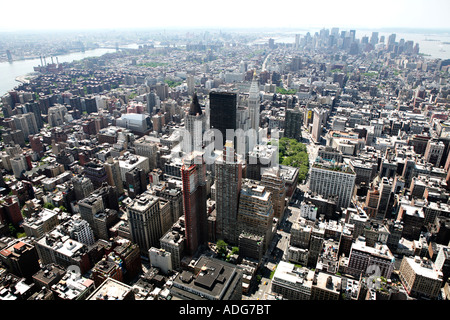 Aerial view of New York Manhattan looking down  towards the financial district Stock Photo