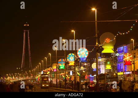 Blackpool illuminations with the tower and tramway Lancashire Stock Photo