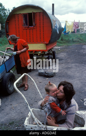 Irish travellers family, grandmother, mother, father, children pitched ...