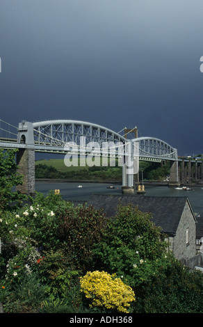 The Royal Albert or Brunel Bridge built by Isambard Kingdom Brunel in 1859 spans the River Tamar between Saltash and Plymouth