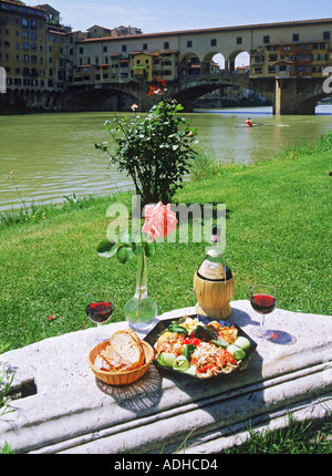 Food of Tuscany at Arno River near Ponte Vecchio in Florence Stock Photo