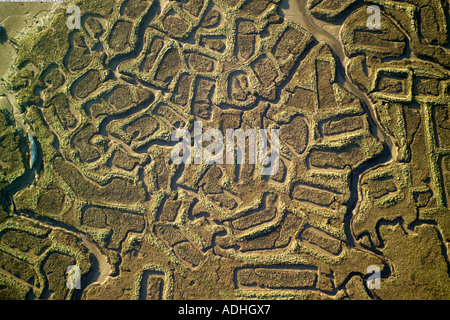 Aerial view of Chetney Marshes in the River Medway in Kent Stock Photo