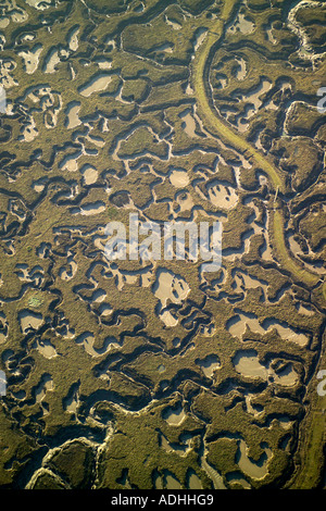 Aerial view of Chetney Marshes in the River Medway in Kent Stock Photo