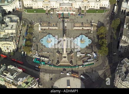 Aerial view of Trafalgar Square in London featuring Nelson's Column and the fountains Stock Photo