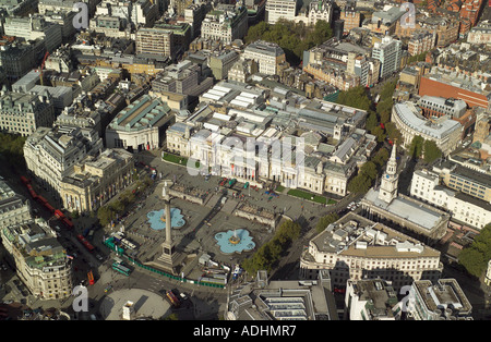 Aerial view of Trafalgar Square, Nelson's Column and the National Gallery in London Stock Photo