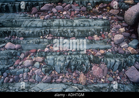 Coloured Rocks on Beach Marloes Pembrokeshire Dyfed West Wales UK Stock Photo