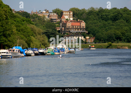 River Thames at Richmond London with Petersham Hotel overlooking the  view. Stock Photo