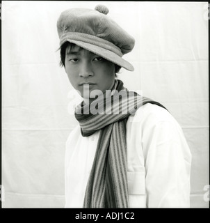 portrait of an elegant young japanese man in black and white Stock Photo