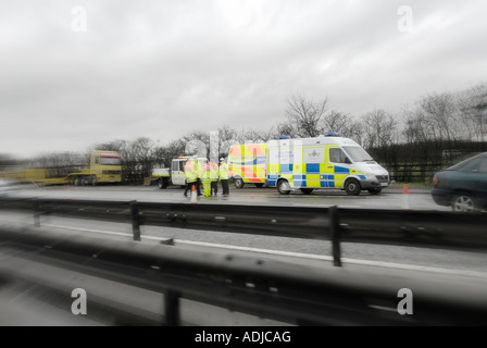 Motorway investigation following an accident on the M1 Motorway Bedford England Stock Photo