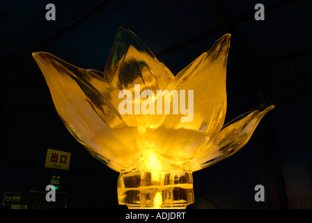 Lotus flower Ice sculpture at the Ice and Snow Sculpture Festival in Harbin. Heilongjiang Province China Stock Photo