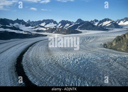 Aerial of Casement Glacier, with medial moraines, Glacier Bay National Park Alaska Stock Photo