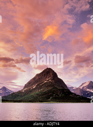 Sunset on Swiftcurrent Lake with Mount Wilbur Glacier National Park Montana Stock Photo