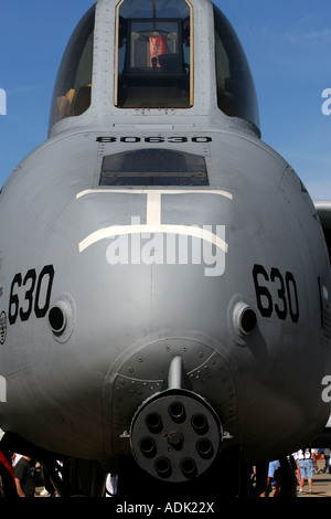 Close up, Front View of the United States of America, A-10, Warthog, Military Aircraft. Stock Photo