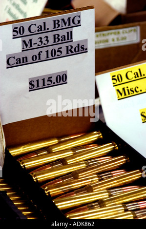 Machine gun ammunition for sale at vendor table Stock Photo