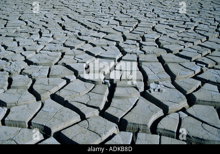 cracked mud on dried up lake bed after drought Cuba Stock Photo