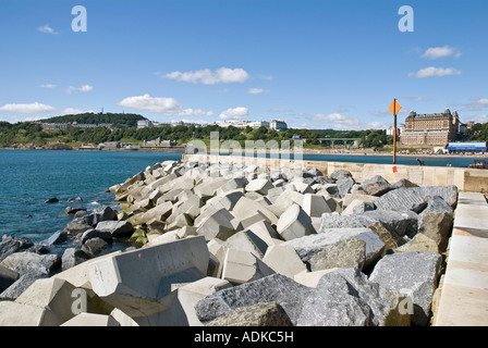 Scarborough sea defences of rock armour and accropodes Yorkshire UK Stock Photo