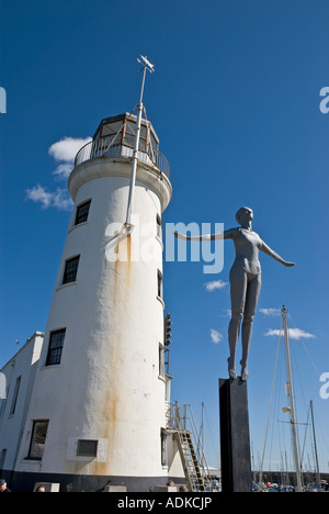 Scarborough Diving Belle steel sculpture next Lighthouse Yorkshire UK Stock Photo