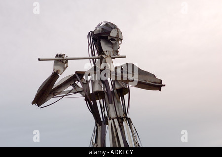 One of the large metal figures in Maurice Harron’s sculpture ‘Let the Dance Begin’ between border towns of Strabane and Lifford. Stock Photo