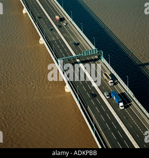 Motorway traffic over Second Severn Crossing UK aerial view Stock Photo