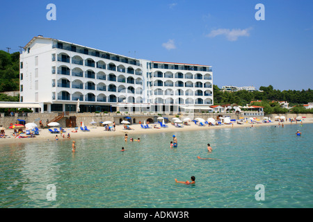 beach of Kalithea beside Ammon Zeus Hotel on Kassandra Peninsula on the peninsula of Chalcidice in Greece Stock Photo