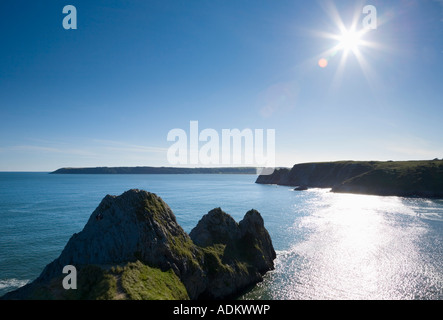 Three Cliffs Bay at High Tide Gower Swansea South Wales Stock Photo