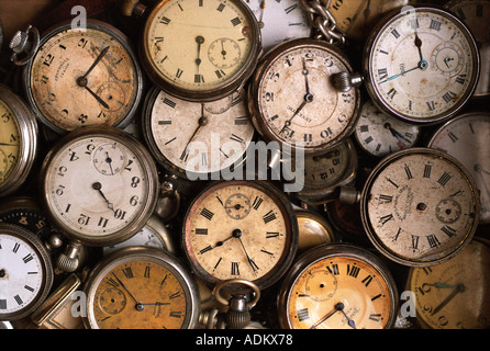 A COLLECTION OF OLD GENTLEMANS POCKET WATCHES Stock Photo