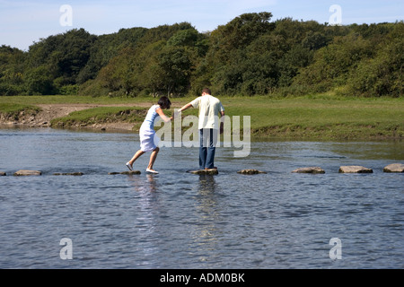 Stepping Stones Ogmore River Glamorgan South Wales Stock Photo