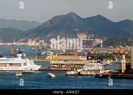 aerial above Hong Kong harbor China Stock Photo