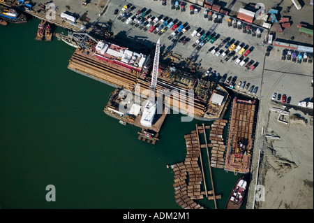 aerial above barges Port of Oakland California Stock Photo