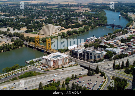 aerial view above Tower bridge Sacramento California Stock Photo