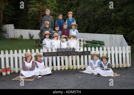 GREYMOUTH CENTRAL SOUTH ISLAND NEW ZEALAND May Group of schoolchildren dressed in 1860s costume Stock Photo