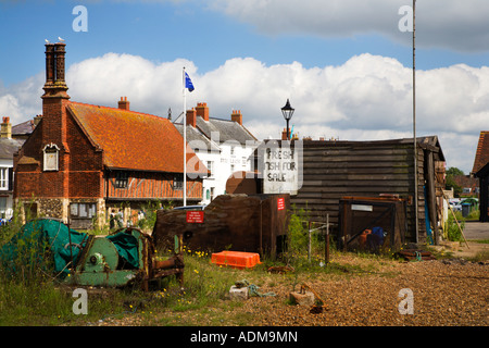 Fishing shack on the beach by the Moot Hall in Aldeburgh Suffolk England Stock Photo