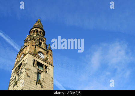Steeple, Free Church of Scotland, designed by Alexander Greek Thomson. St Vincent Street, Glasgow, Scotland, United Kingdom. Stock Photo