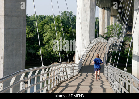 Richmond Virginia,James River,water,Belle Isle Foot Bridge,man men male,jogger,joggers,jogging,runner,runners,running,VA060518086 Stock Photo