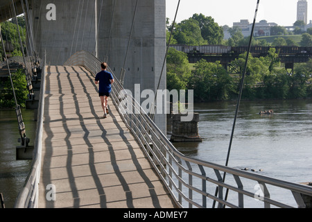 Richmond Virginia,James River,water,Belle Isle Foot Bridge,man men male,jogger,joggers,jogging,runner,runners,running,VA060518091 Stock Photo