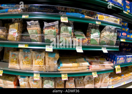 Organic pasta aisle of large American supermarket Stock Photo