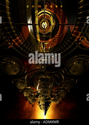Futuristic sci-fi abstract red neon light shapes on black background ...