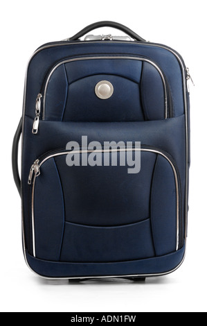 Blue travel suitcase  Isolated cutout baggage luggage bag case Stock Photo