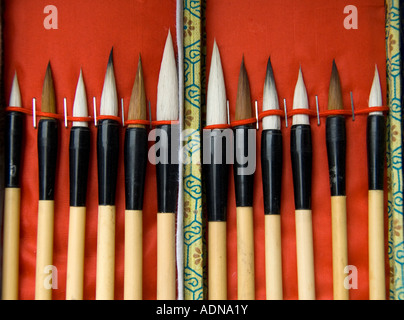 Detail of traditional painting brushes at Liulichang antiques street in Beijing 2007 Stock Photo