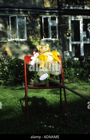 Teddies in the garden Stock Photo