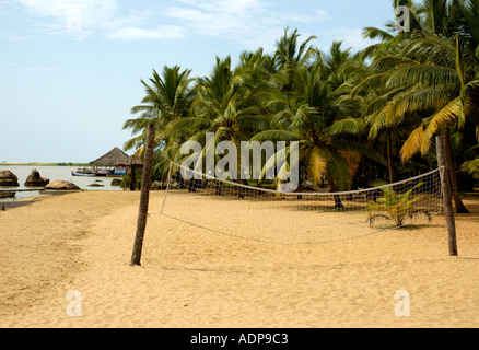 Volley ball net on beach in Poovar Island Resort Trivandrum Thiruvananthapuram Kerala India Stock Photo