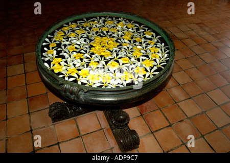 Flowers floating on water in bowl at Poovar Island Resort Trivandrum Thiruvananthapuram Kerala India Stock Photo