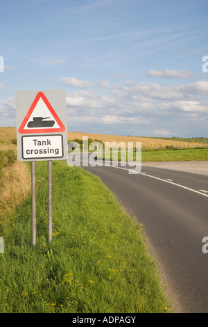 Tank Crossing warning sign on the A360 Salisbury Plain Wilts UK Stock Photo