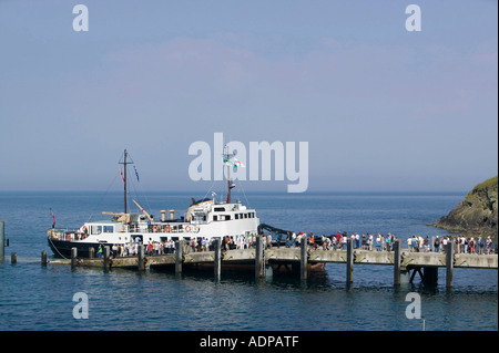 The MS Oldenburg, the Lundy island ferry, berthed on lundy island, with passengers, North Devon Stock Photo