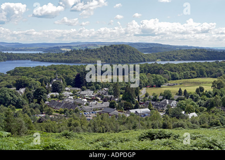 The small village of Luss on Loch Lomond from above Stock Photo