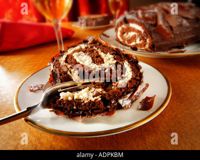 Traditional chocolate Swiss roll or log Stock Photo