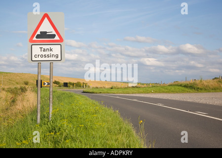 Tank Crossing warning sign on the A360 Salisbury Plain Wilts UK Stock Photo